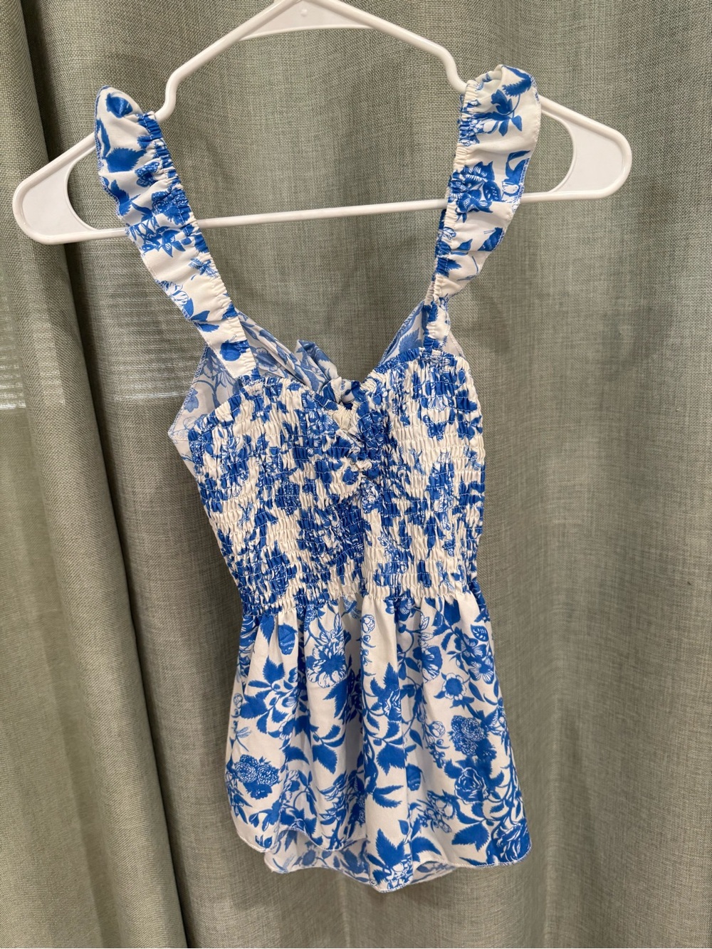 Blue Floral Smocked Girls One-Piece Romper
